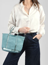 Handtas Cabas Linnen En Pailletten Vanessa bruno Blauw cabas lin 31V40435-vue-porte